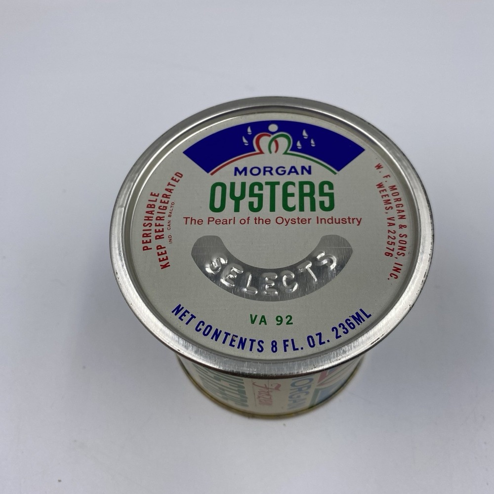 Morgan Oysters Tin/Can 12oz W F Morgan & Sons Inc. Weems,Va. 8oz Lid - Picture 5 of 8
